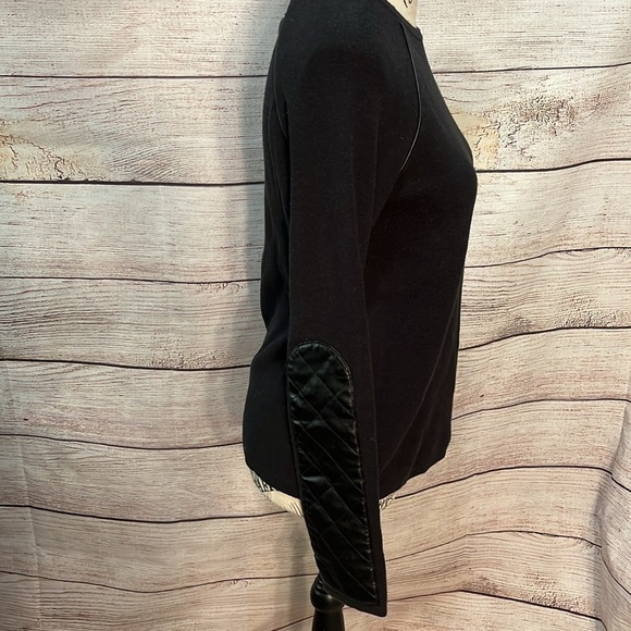 J. McLaughlin Sweater Faux Leather Elbow Pads Trim Black Size XS Vegan - Picture 5 of 9